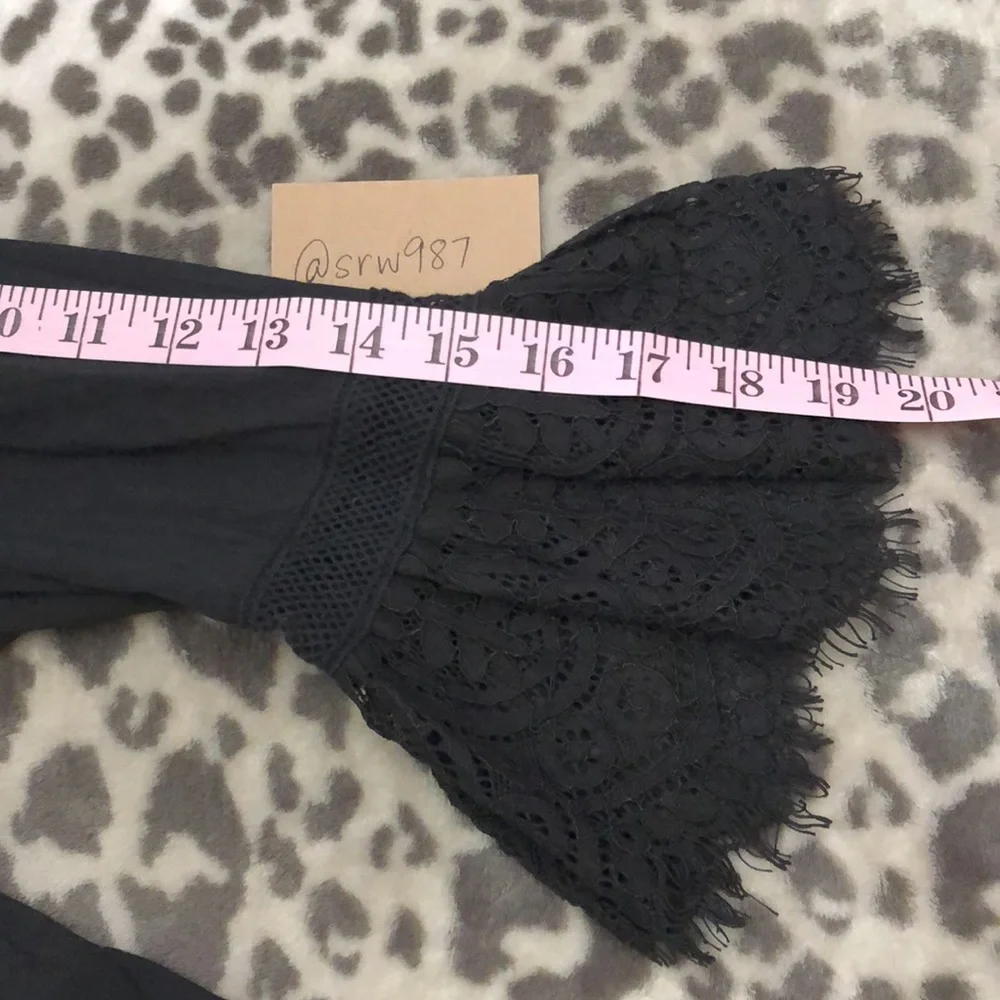 Free People Esme Lace Trim Blouse in Black Size Small
